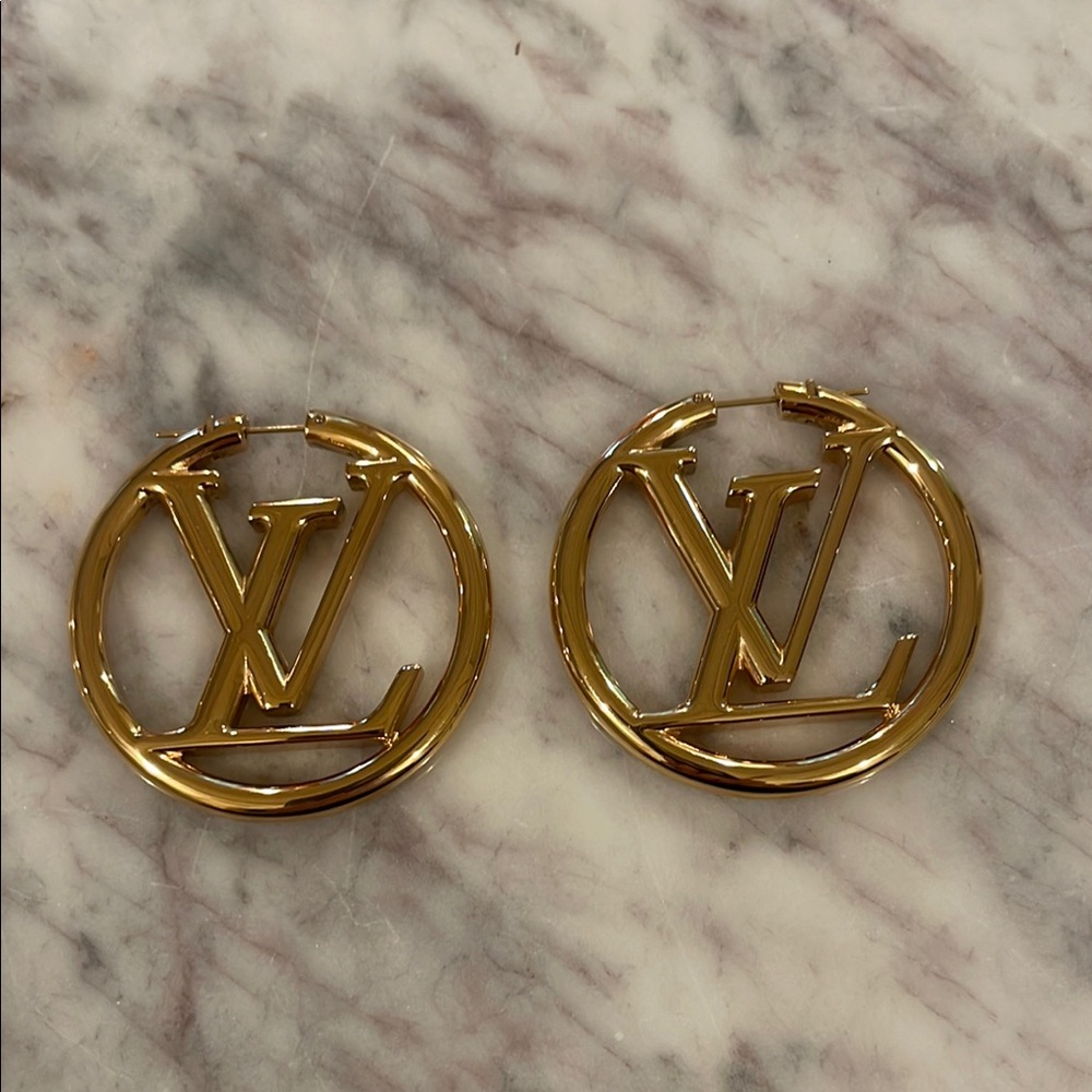 Gold Designer Logo Earrings
